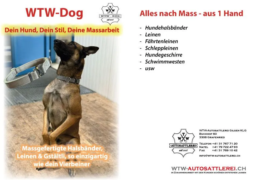 Halsbänder, Leinen, Geschirre usw. nach Mass